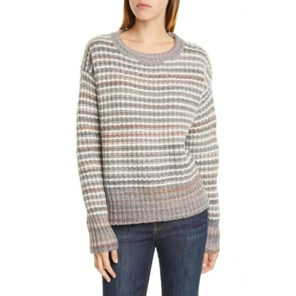 NWT Nordstrom Signature Merino Wool/Angora Striped Knit Sweater L - Picture 1 of 10